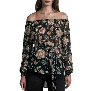 NEW rag & bone Sierra Silk Viscose Floral Off Shoulder Belted Top Sz. M